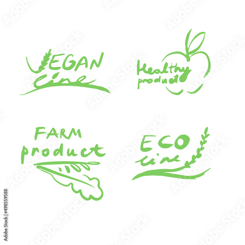 Eco vegan logo set in hand drawn style vector Planet and eco nature bio set icons