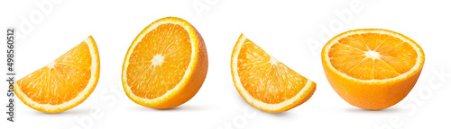 Orange slice isolated on white background. Juicy slices of  ripe orange fruit.