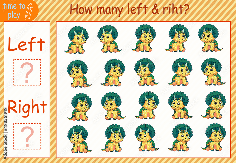 Fototapeta premium children's educational tasks. in which direction dinosaurs look. funny dinosaurs.