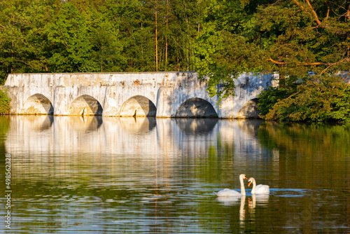 Old stone bridge over Vitek pond, Nova Hlina near Trebon, Jindrichuv Hradec district, Southern Bohemian, Czech Republic photo