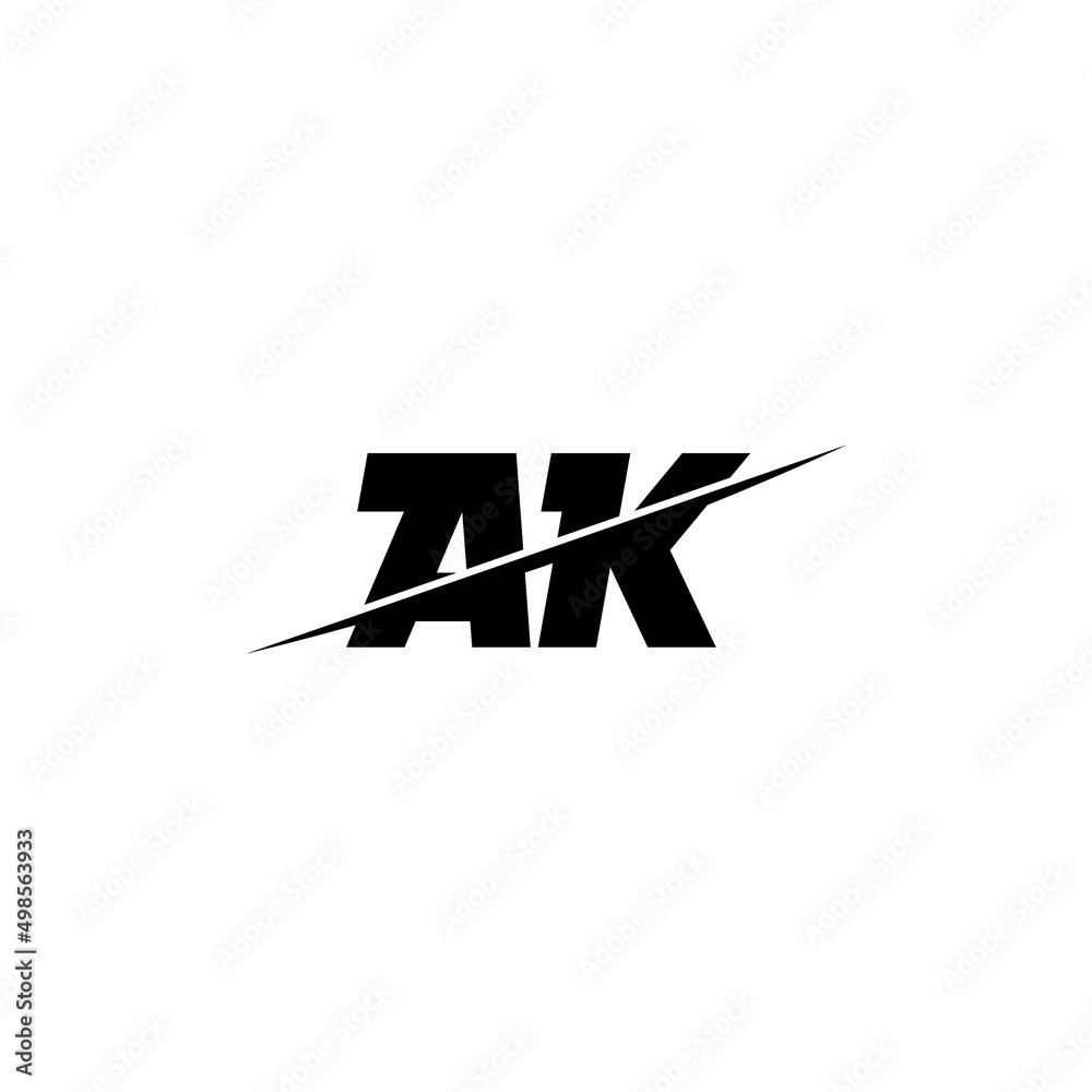 Flat minimal initial AK letter logo with creative cut design ...