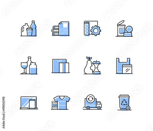 Waste sorting - modern line design style icons set