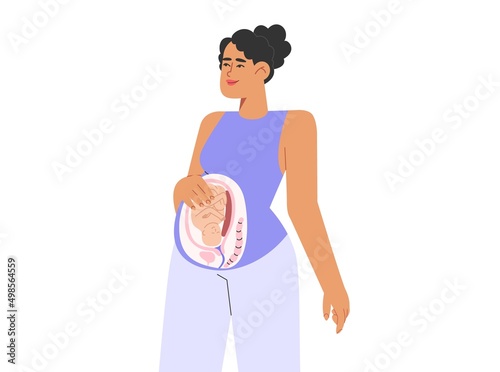 Flat vector illustration with happy female character planning a pregnancy. Concept of cute pregnant woman.