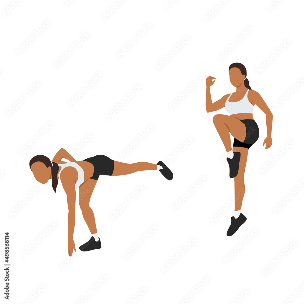 Fototapeta premium Woman doing Touch and hop exercise. Flat vector illustration isolated on white background