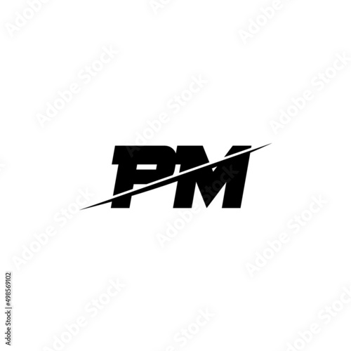 Flat minimal initial PM letter logo with creative cut design inspiration
