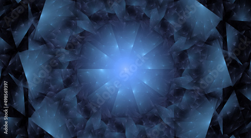 Digital Render beautiful exquisite blue fractal patterns rotating circular and star formations photo