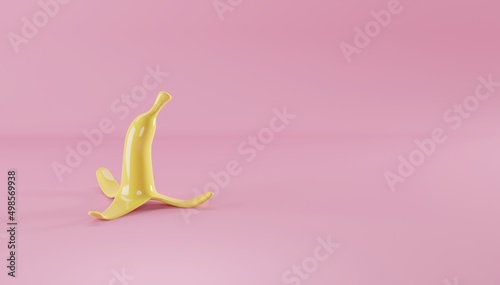 banana peel on pink background,3d illustration
