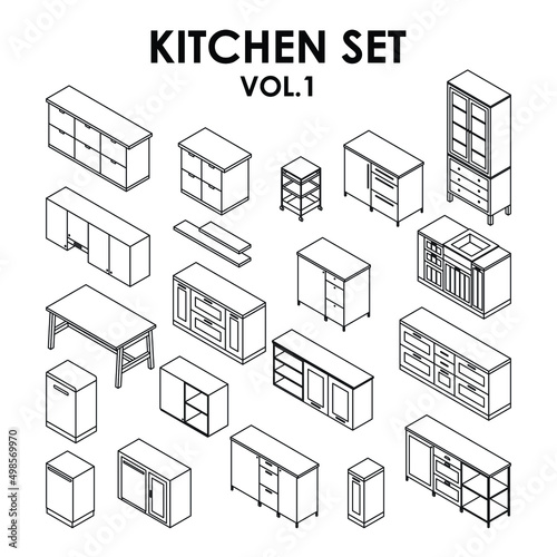 set of kitchen ware on white background,vector