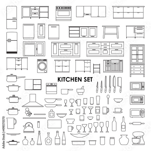 set of kitchen ware on white background,vector