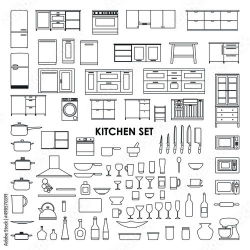 set of kitchen ware on white background,vector