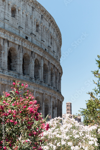 Photography Vertical shot of the Colosseum on the blue sky background, Rome, Italy