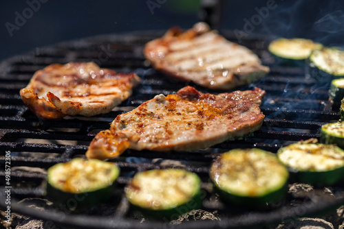pork and zucchini, garden grill with charcoal