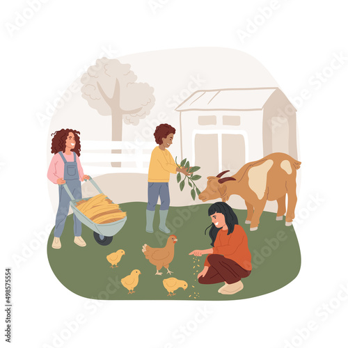 Farming summer camp isolated cartoon vector illustration. Rural adventure for children, gardening summer course, farming camp, afterschool program, nature exposure, outdoor work vector cartoon.