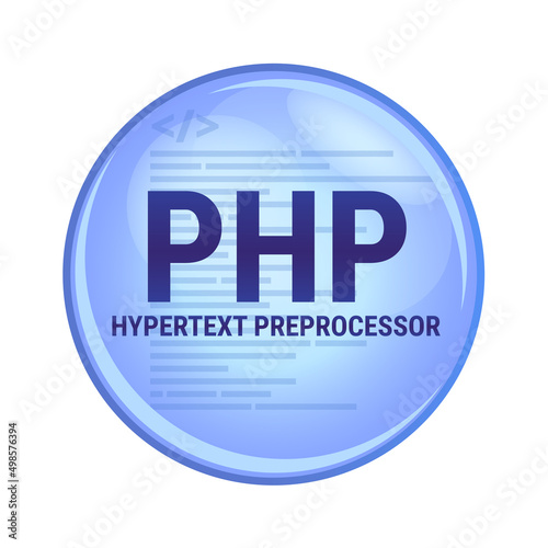 Vector blue icon or symbol of PHP hypertext preprocessor isolated on a white background. Open source general-purpose server-side scripting language suited for web development. PHP programming language