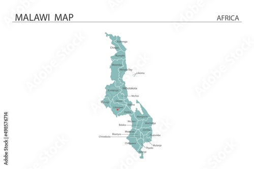 Malawi map vector illustration on white background. Map have all province and mark the capital city of Malawi.
