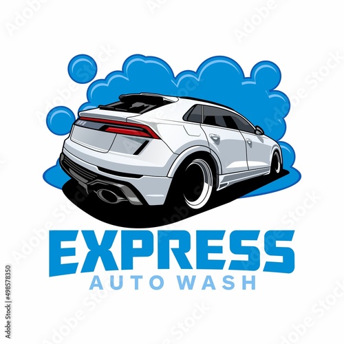 car wash illustration logo design concept vector	