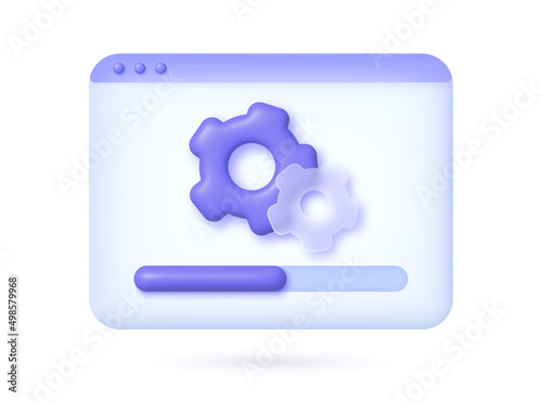 System update 3d Vector concept. 3d glass morphism gear for mobile app design. System update. 3d vector render concept