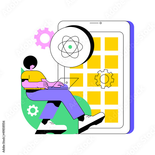 React native mobile app abstract concept vector illustration. Cross-platform native mobile app development framework, JavaScript library, user interface, operating system abstract metaphor.