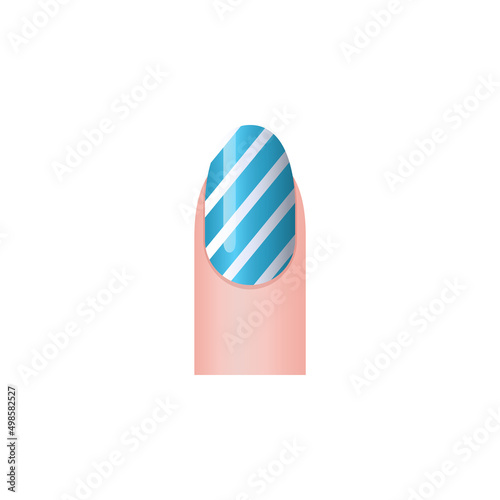 Striped nail manicure on fingernail, realistic vector illustration isolated.