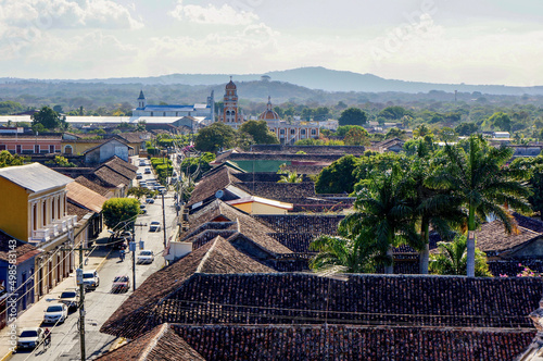 Panaroid view of historical buildings from the roof in Nikaragua photo