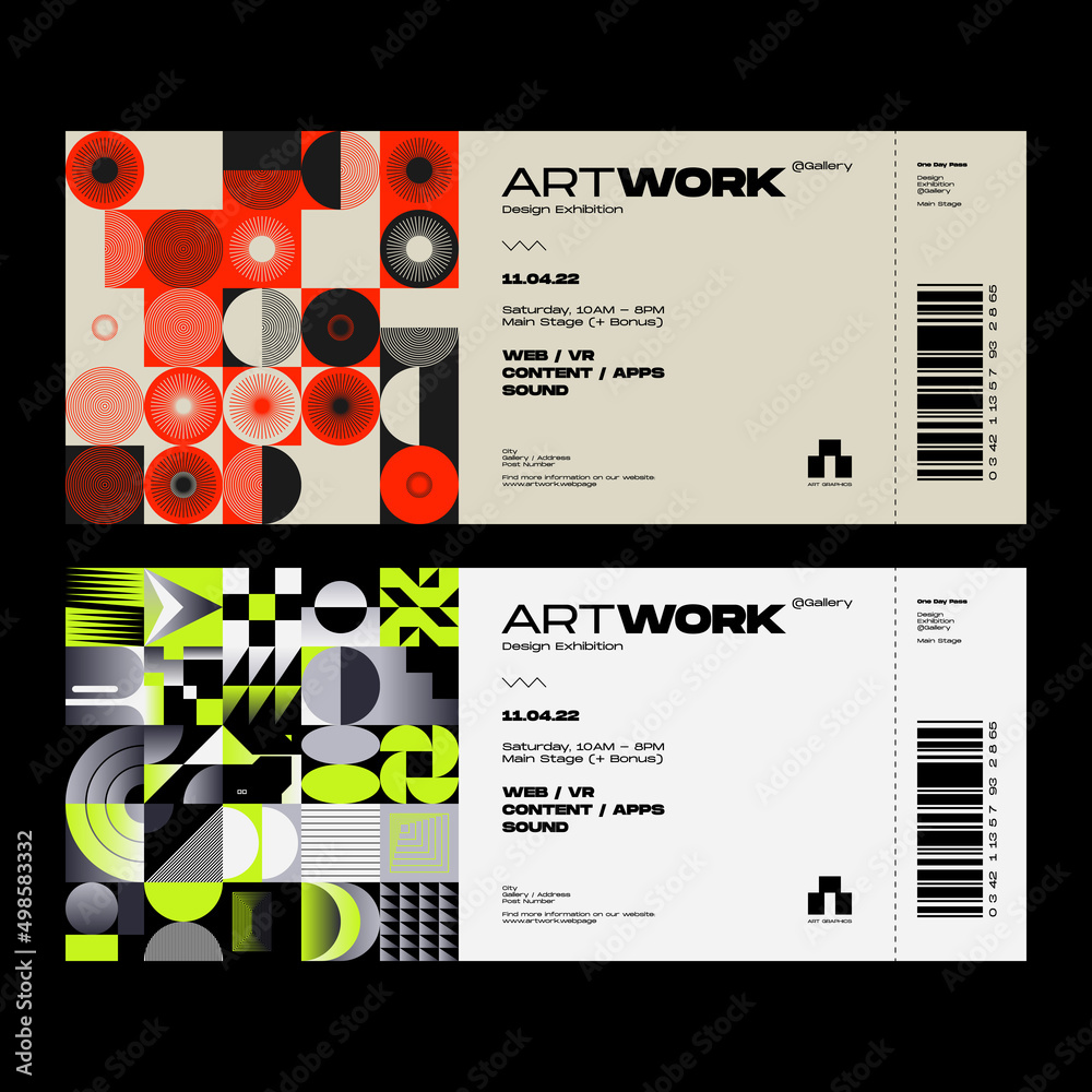 Vecteur Stock Modern Exhibition Ticket Template Design Made With Abstract  Vector Geometric Shapes And Typographic Aesthetics | Adobe Stock