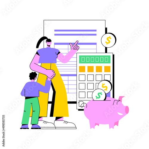 Child care expense deduction abstract concept vector illustration. Dependent care costs, benefit plan, tax return, taxable income, family budget, bank transfer, paycheck abstract metaphor.