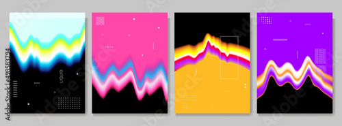 Vector illustration. Abstract surreal liquid panoramic wallpapers. Colorful background. Liquid color flow. Memphis pattern. Geometric shape. Design elements for poster, magazine, book cover, brochure