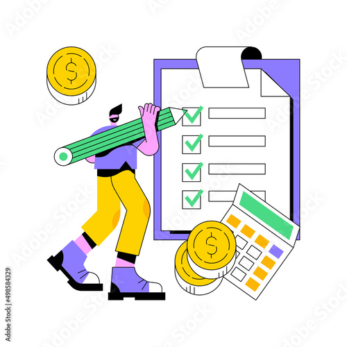 Filing the taxes abstract concept vector illustration. File income tax return, gather paperwork, employer form, earnings statement documents, tax preparation online software abstract metaphor.