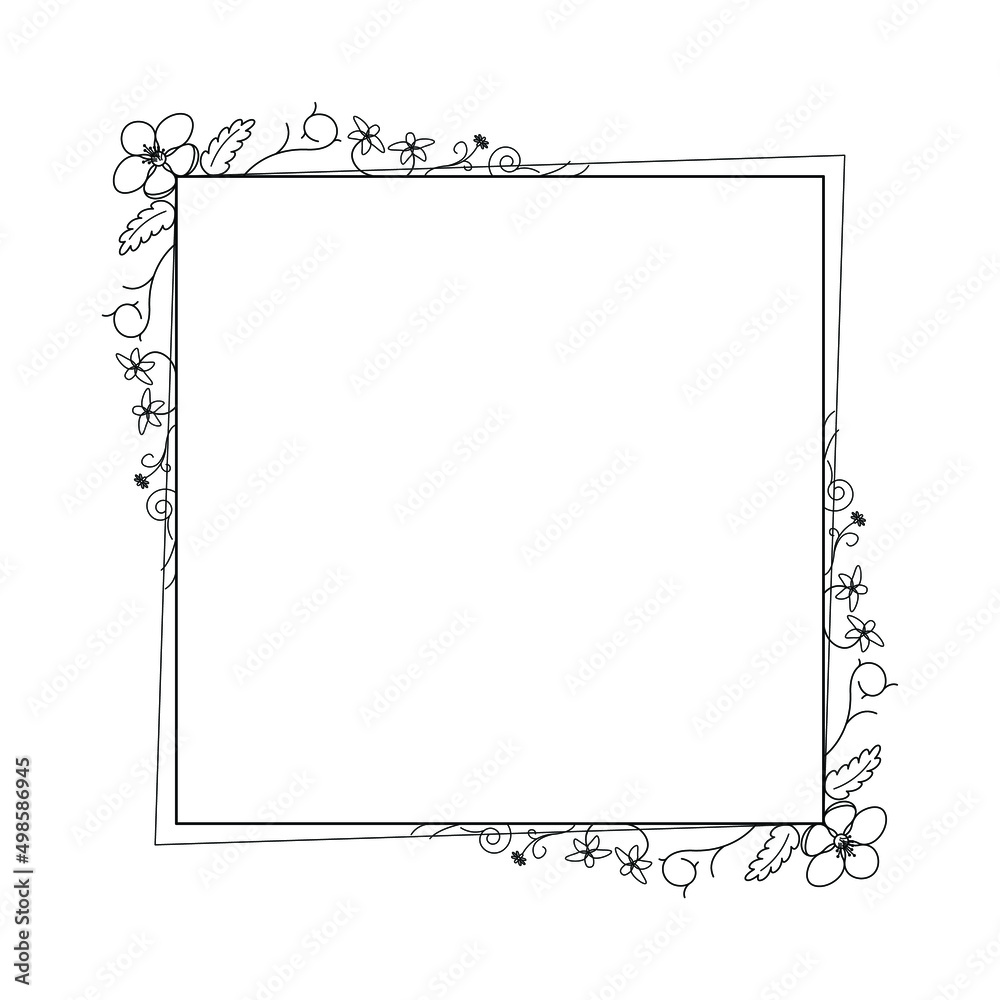 Abstract Black Simple Line Suqare With Leaf Leaves Frame Flowers Doodle Outline Element Vector Design Style Sketch Isolated Illustration For Wedding And Banner Abstract Black Simple Line Suqare With Leaf Leaves Frame Flowers Doodle Outline Element Vector Design Style Sketch Isolated Illustration For Wedding And Banner