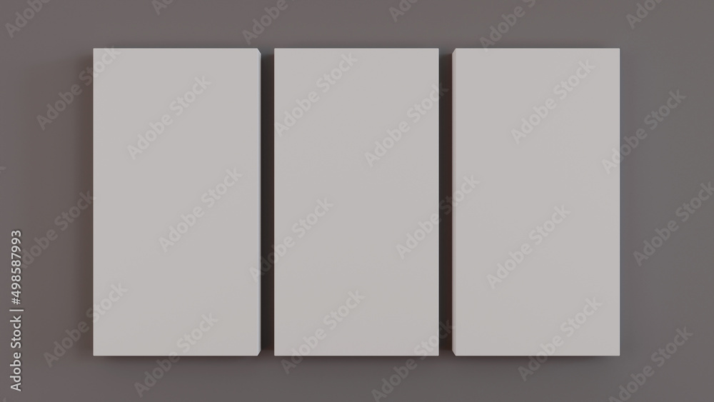 3 Canvas Wall Art Mockup - 3D Render. 3 Canvas Wall Art Mockup - 3D Render.