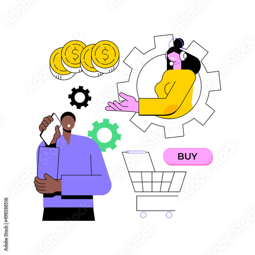 Conversational sales abstract concept vector illustration. Conversational marketing, real-time chatbot sale, dialogue-driven online tool, engage customer, make purchase decision abstract metaphor.