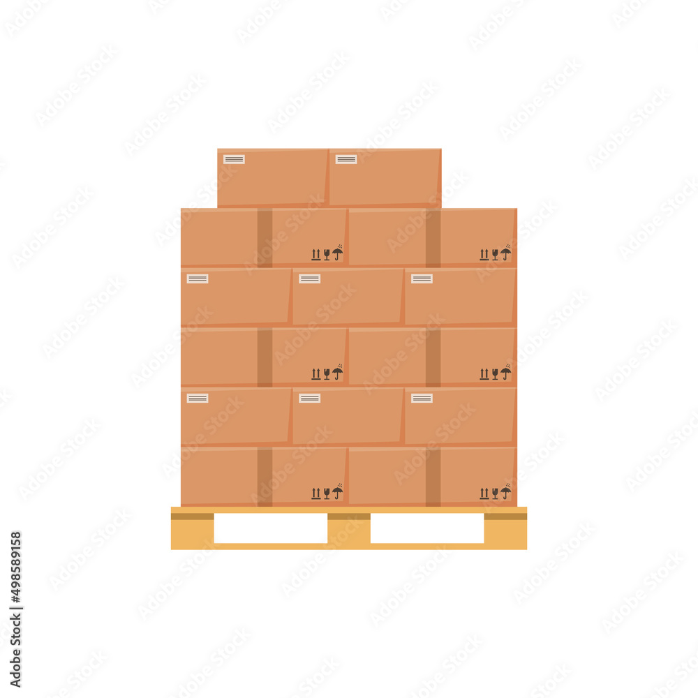 Stack of parcel boxes piled on storage pallet flat vector illustration isolated. Stack of parcel boxes piled on storage pallet flat vector illustration isolated.
