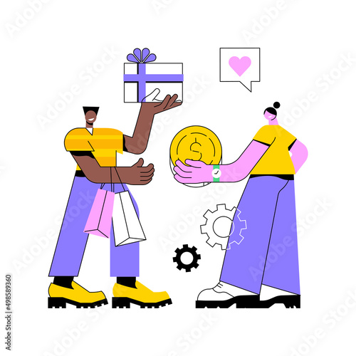 Face-to-face selling abstract concept vector illustration. Retail shop, happy customer, consumer service, personal discount, sales strategy, buy and sell product, brand success abstract metaphor.