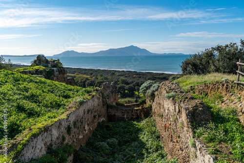 Scenic coastal landscape with Ischia island viewed from Cumae ar