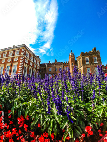 Low Angle Shot  of Hampton Court palace and gardens in spring