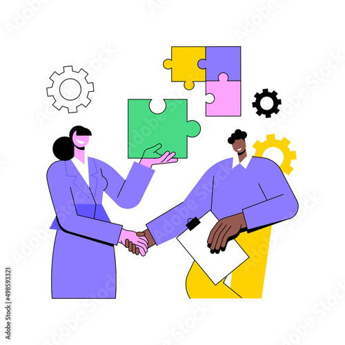 Mutual assistance abstract concept vector illustration. Mutual assistance program, help each other, business support, mobile banking, team work, group of people, shaking hands abstract metaphor.