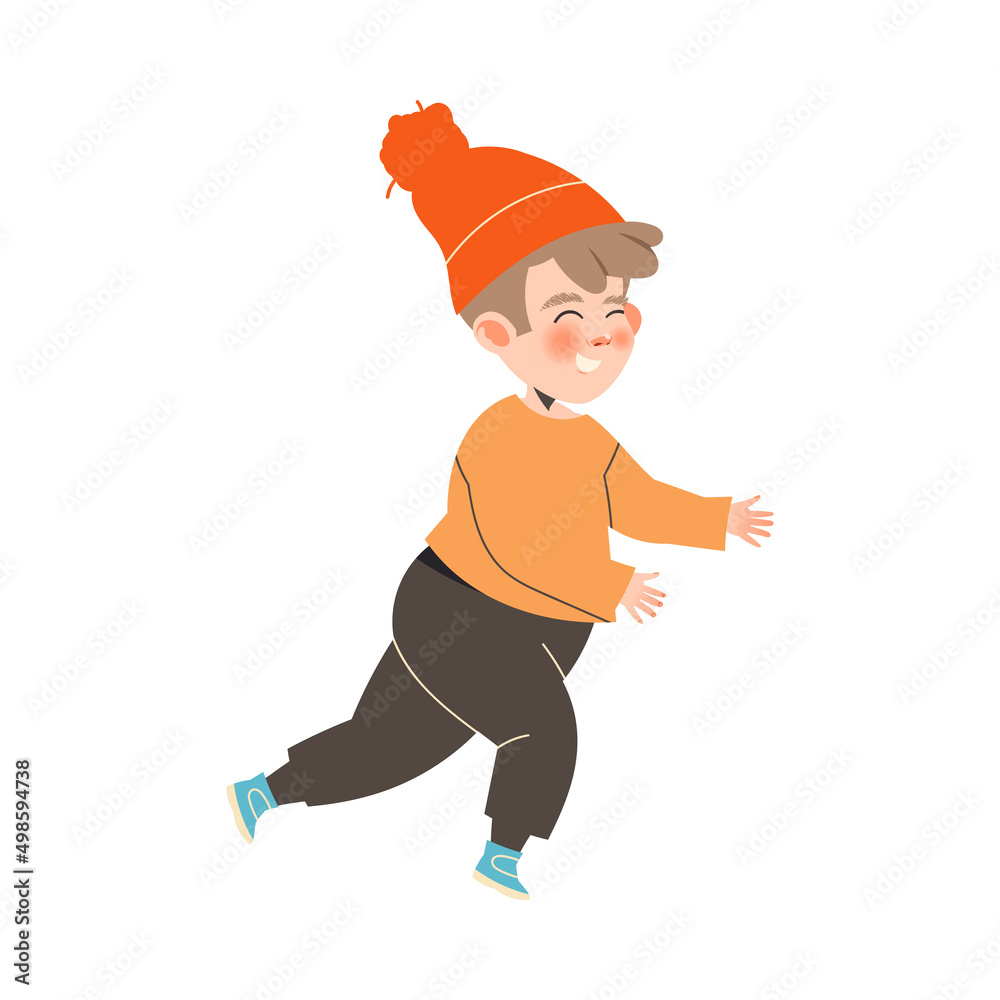 Noisy Little Boy in Hat Running and Laughing Vector Illustration Noisy Little Boy in Hat Running and Laughing Vector Illustration