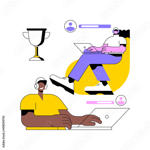 Esports player training abstract concept vector illustration. Cyber sports, lessons with pro gamers, esports coaching platform, video games, tournament win, motivation abstract metaphor.