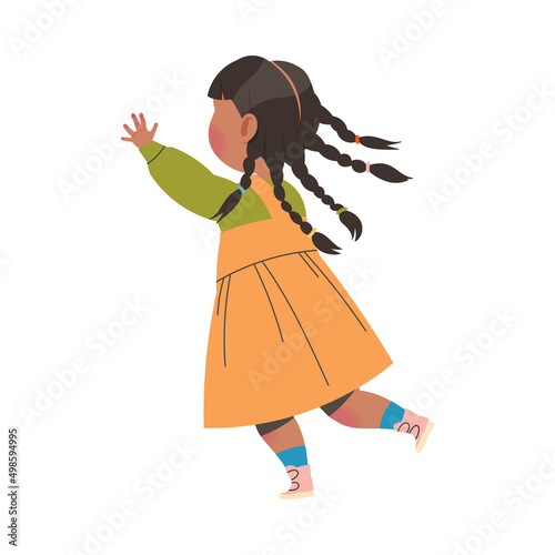 Noisy Little Girl with Raised Hands Claiming Attention Vector Illustration