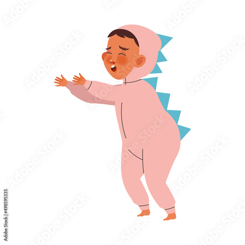 Noisy Little Baby Girl in Pink Onesie Crying with Raised Hands Claiming Attention Vector Illustration
