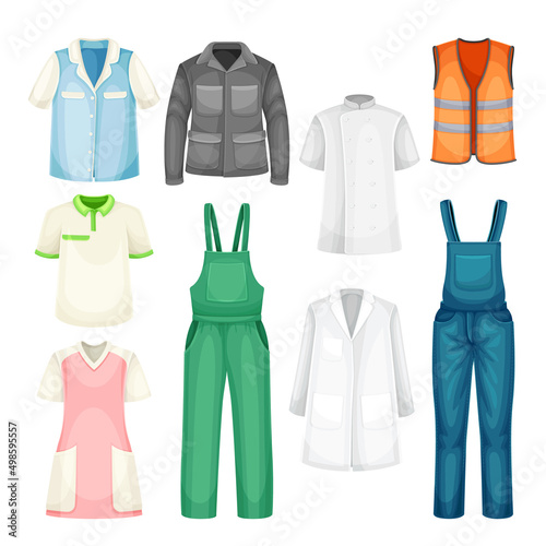 Uniform and Workwear Clothes with Vest  Pants and Shirt Vector Set