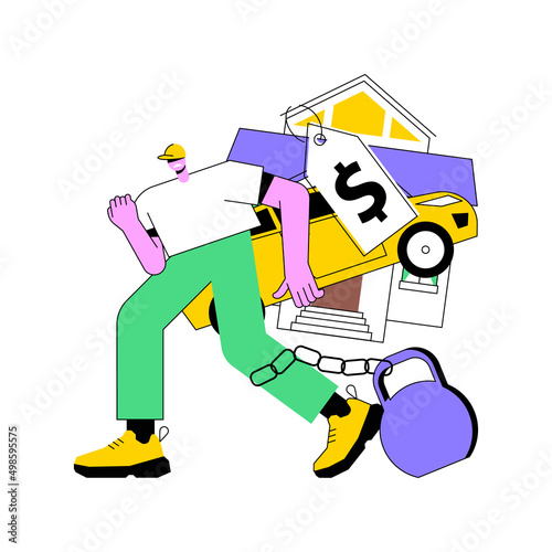 Debt burden abstract concept vector illustration. Public debt, mortgage burden, student loan forbearance, future generation problem, monthly credit payment, developing countries abstract metaphor.
