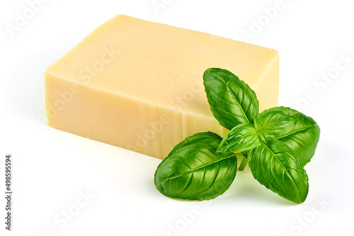 Semi-Hard Edam cheese, isolated on white background.