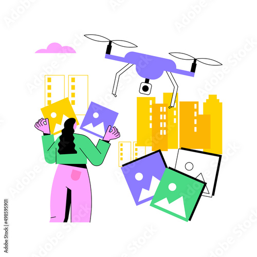 Aerial photography abstract concept vector illustration. Aerial commercial photography, air survey services, drone photo of event, remote sensing technique, property advertising abstract metaphor.