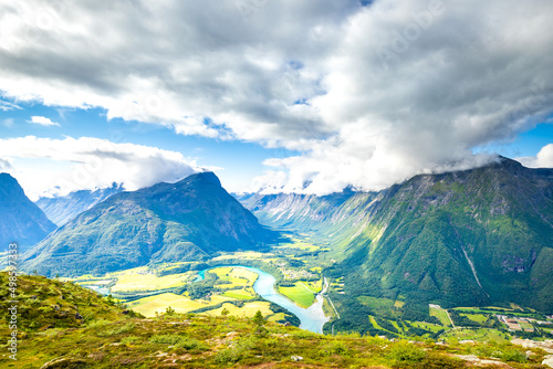 Panoramic shot from Norway, Andalsnes, Romsdalen Rauma, Eggen, View to trollstigen photo