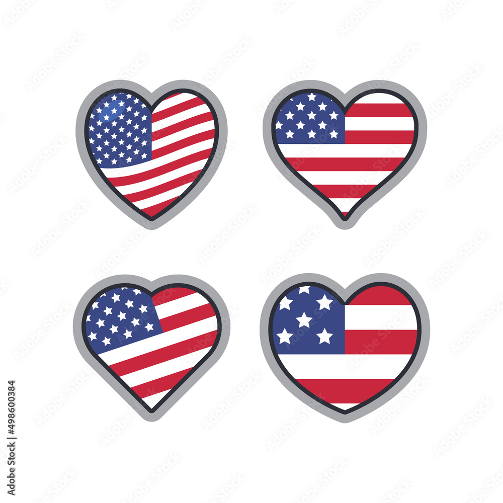 USA flag in heart shape. United States of America national symbol. American love. USA flag in heart shape. United States of America national symbol. American love.
