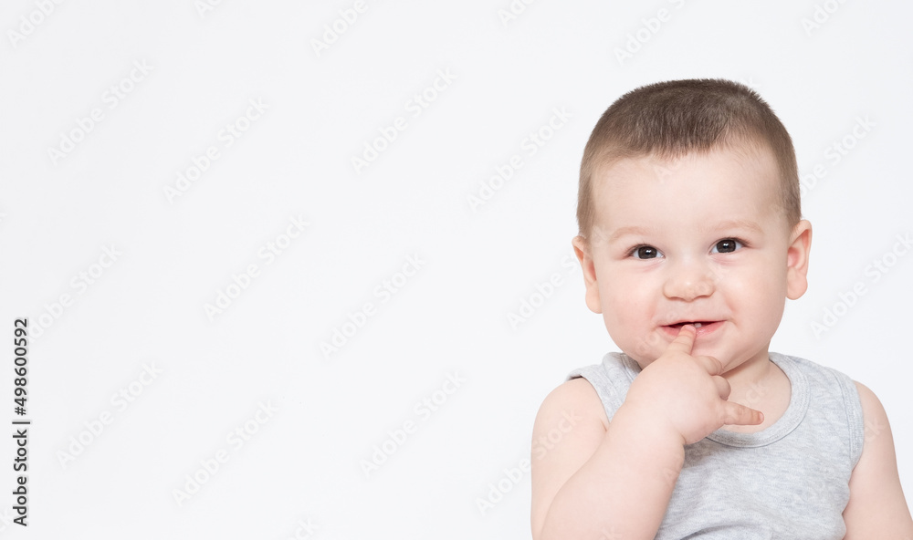 Image of cute baby boy, closeup portrait of adorable child isolated on white background, sweet toddler healthy childhood, perfect caucasian infant, lovely kid, banner copy space Image of cute baby boy, closeup portrait of adorable child isolated on white background, sweet toddler healthy childhood, perfect caucasian infant, lovely kid, banner copy space