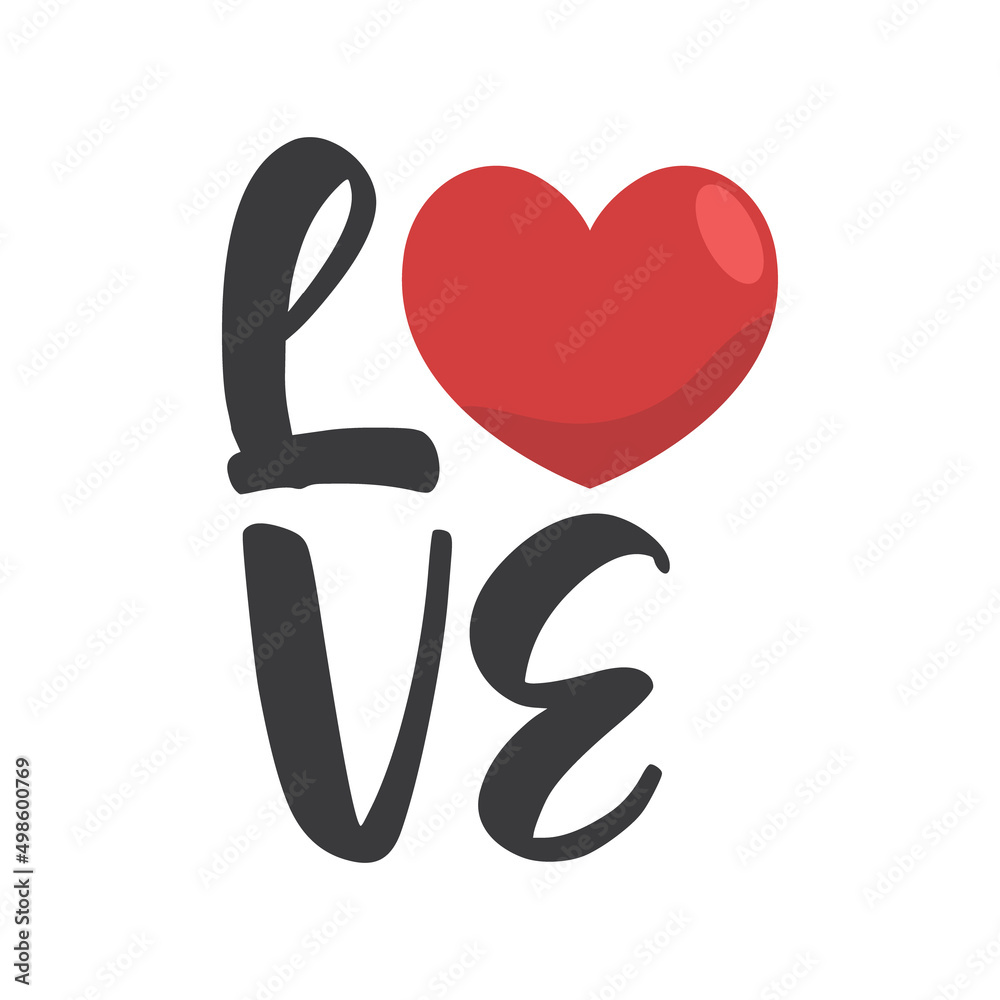 Obraz premium Love word with Heart icon. Valentine's day design. Lovers decoration.