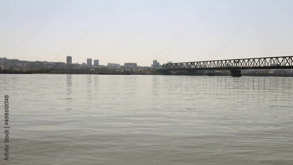 Old Steel Pancevo Bridge Over River Danube Belgrade Panorama Old Steel Pancevo Bridge Over River Danube Belgrade Panorama