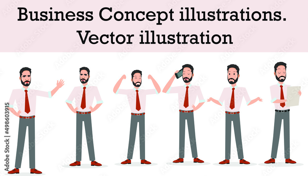 Business Concept illustrations. Collection of scenes with men taking part in business activities. Vector illustration Business Concept illustrations. Collection of scenes with men taking part in business activities. Vector illustration
